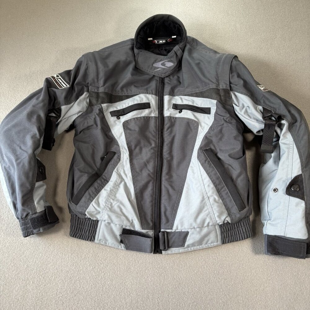 Spyke Motorcycle Jacket Womens XS Grey Blue Biker Coat‎ Padded Removable Sleeves